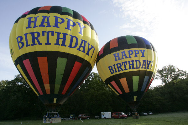 Treat someone special to a great gift for their birthday but giving them a flight in one of our happy birthday balloons. Balloon Rides is the only air balloon rides operator providing this opportunity in our new 16 passenger happy birthday balloon. As with all of our balloon rides over Yorkshire and Lincolnshire a flight in the happy birthday balloon lasts between 3-4 hours including an hour of flight, inflating and packing away the balloon certificate ceremony and champagne toast. Passengers can assist with the inflation and packing away of the balloon if they like and spectators are always welcome to watch the balloon launch. Contact us today to see if our happy birthday balloon is available for the date you want.